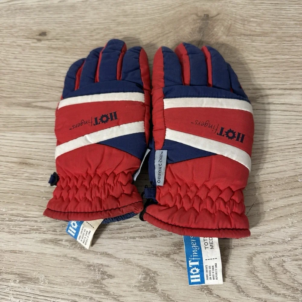 Hot Fingers Red Blue‎ White Childrens Winter Ski Gloves Size M Tots